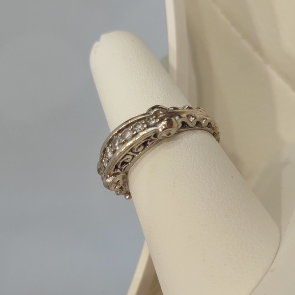 ๐14kt women's white gold 7 round diamonds scroll ring vintage 1999 Appraisal - Picture 7 of 10